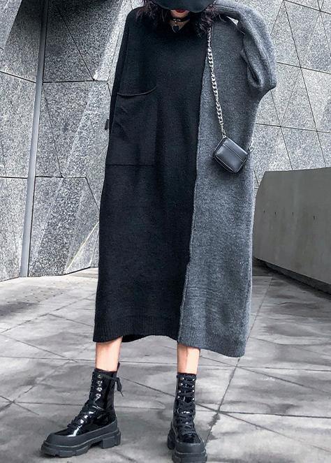 アシンティック冬用パッチワークセーター|ヴィンテージグレー・ニットウェア