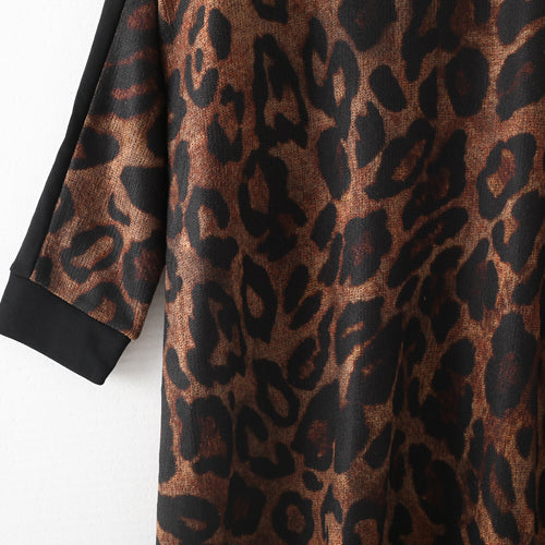 スタイリッシュ チョコレートカラー ロングセーター 秋 ファッション パッチワーク プルオーバー ハイネック 秋ワンピース(2025)