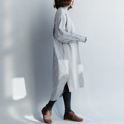 グレー コットンワンピース レディース メトロポリタン美術館 アート風 ハイネック ドルマンスリーブ