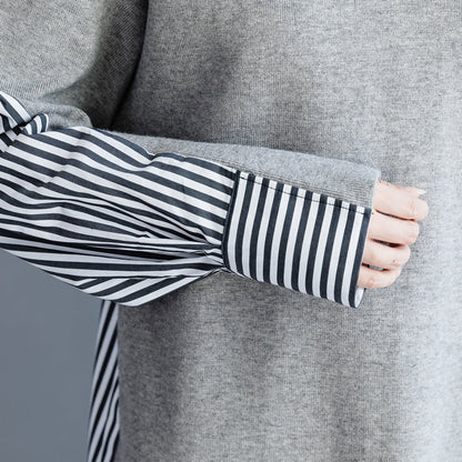 グレー コットンワンピース レディース メトロポリタン美術館 アート風 ハイネック ドルマンスリーブ