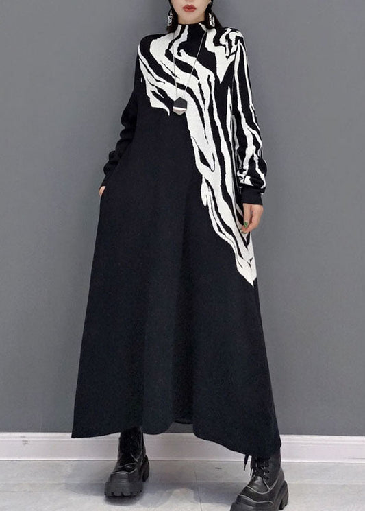 レディース 上品 ホワイト プリント柄 ニット セーターワンピース 春用