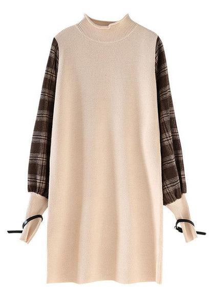 着心地の良いベージュ 配色切り替え ノースリーブ トレンド 大きいサイズ 春ニット