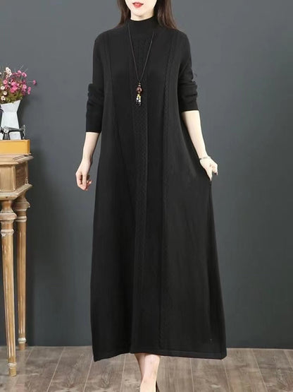 着心地の良い グリーン セーターウェザー風 DIYデザイン Oネック ラフエッジ レディース ニットワンピース