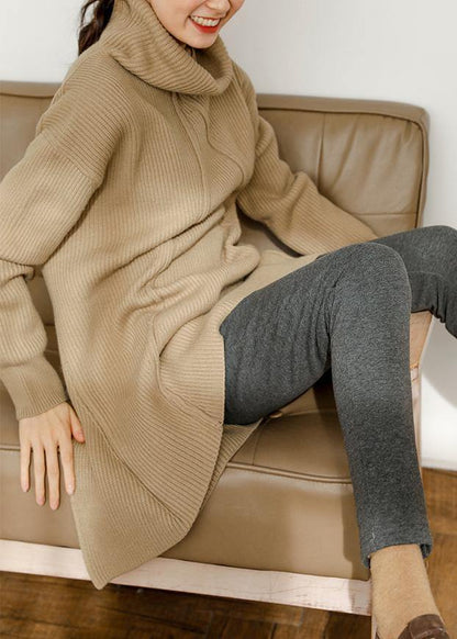 コージー ベージュグレー ニットトップス シルエット重視 ハイネック 厚手 オーバーサイズ セーター