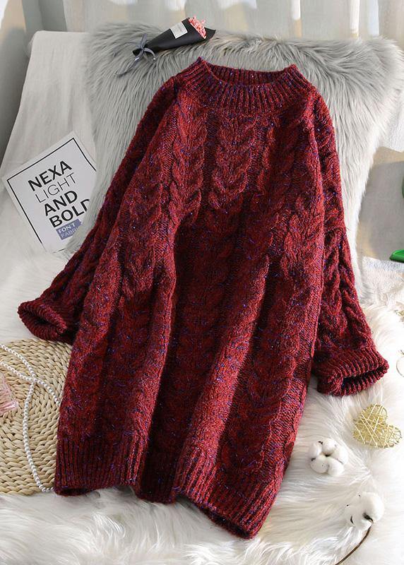 可愛い ブルー セーターワンピース ストリート系 厚手 Oネック ルーズ（バギー） ニットワンピース