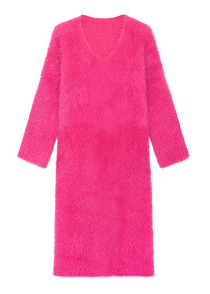 DIY風 グリーン あったか ミンクベルベット カジュアル 秋 セーターワンピース