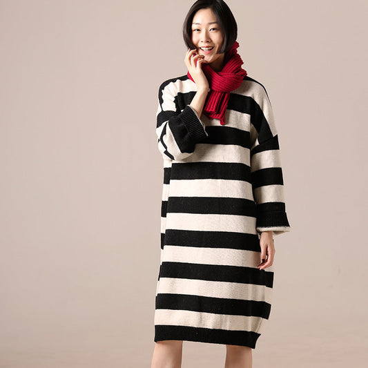 エレガント ブラック×ホワイト ウールコート レディース トレンド 大きいサイズ ミディ丈 サイドスリット Oネック 春 アウター