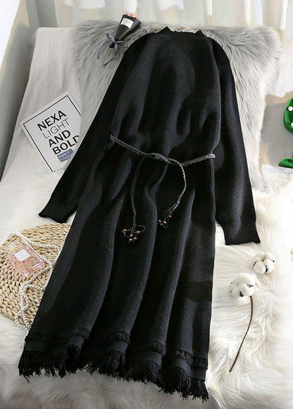 春用 タッセルデザイン セーターウェザー ファッション ベージュ ヒップスター ニットワンピース