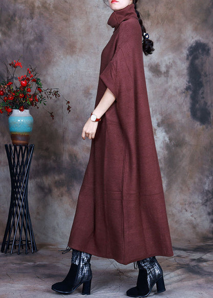 フレンチ チョコレートカラー タートルネック ニットワンピース 春