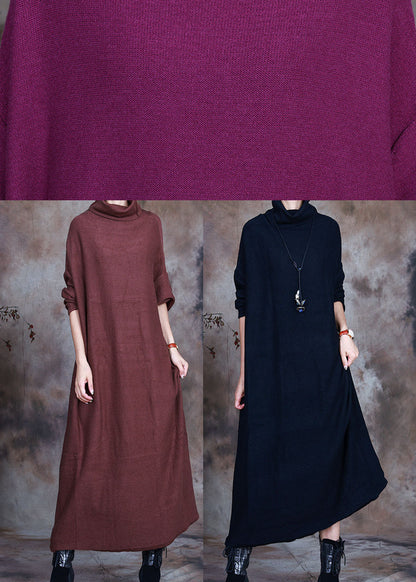 フレンチ チョコレートカラー タートルネック ニットワンピース 春