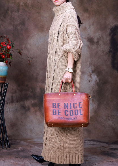 レディース フレンチカーキ タートルネック 透かし編み ニット 冬用 セーターワンピース