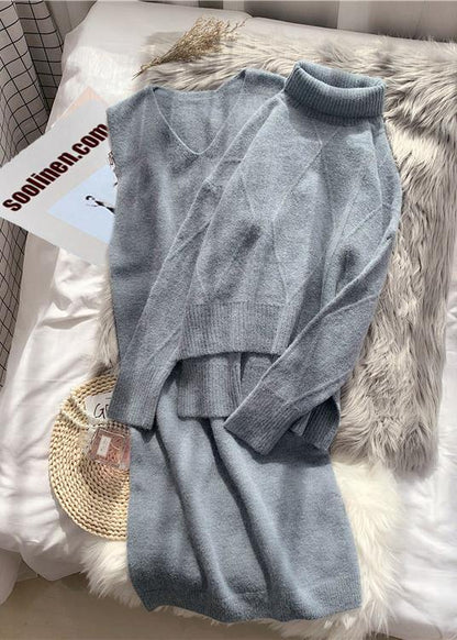 ハイネック レッド セーター レディース ゆったり 厚手 秋冬 キャミソール ウールワンピース 2点セット