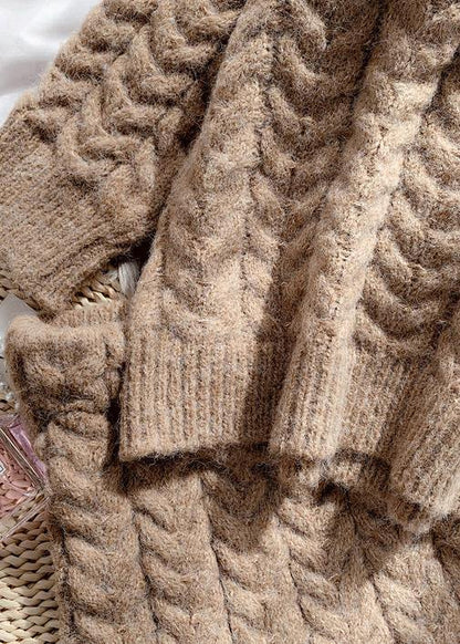 新作 秋冬 レトロ マホガニー×カーキ ニット レディース スーツ スカート 2点セット