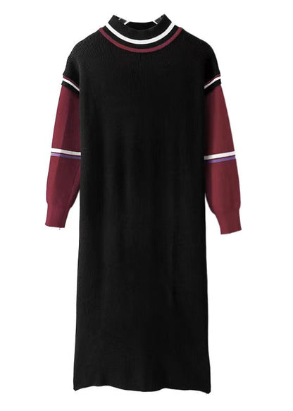 シンプル Oネック ラフエッジ セーターウェザー アップサイクル ブラック ヒップスター ニット