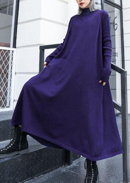 レディース ルーズヘム ニットワンピース ヴィンテージブルー／ふわふわニット／オーバーサイズ／秋向けトップス