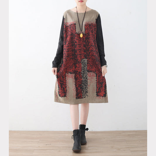 スタイリッシュ カーキ ニットワンピース トレンド 大きいサイズ パッチワーク アシンメトリー セーター